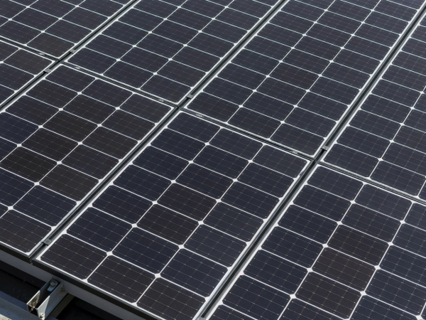 Detail view of high efficiency solar panels with non-reflective protective coating