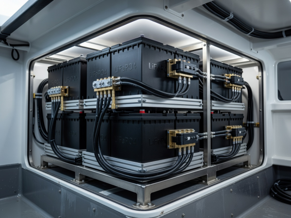 Lithium iron phosphate high power marine battery bank installation